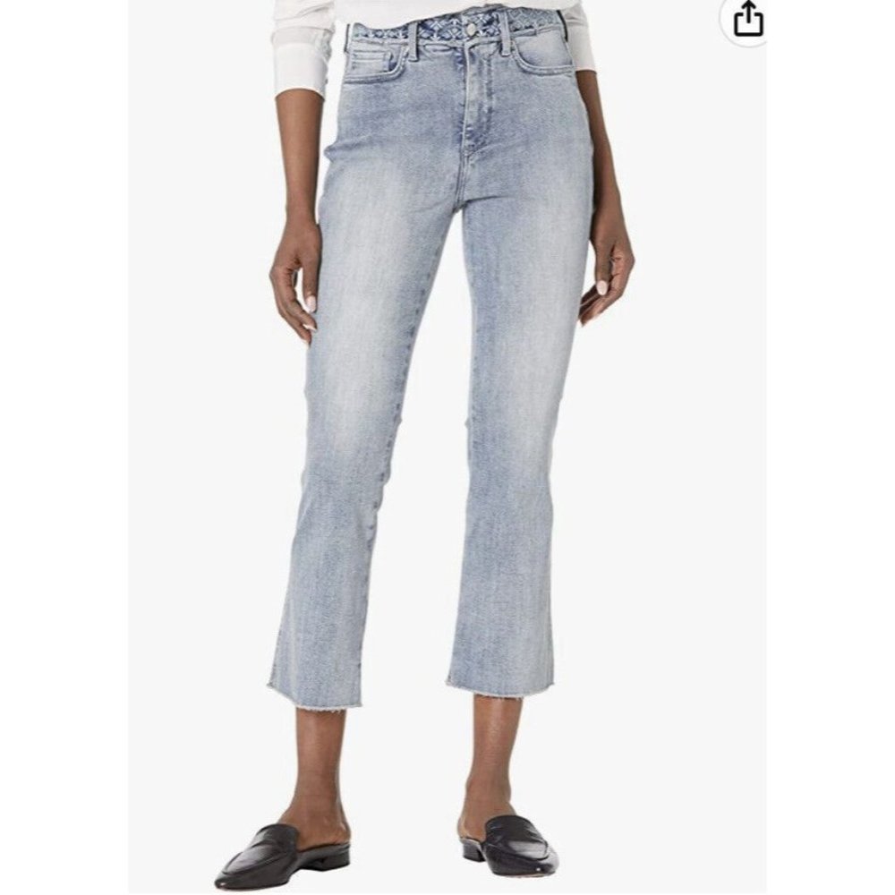 NYDJ Slim Boot Ankle Jeans Clean Affection Size 14 LiftXTech Embroidered Raw Hem